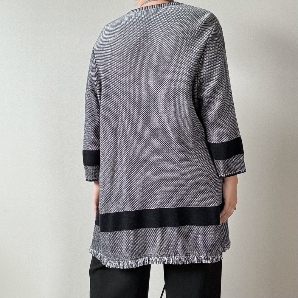 Kasper Black and Gray Fringed Cardigan - Picture 3 of 5